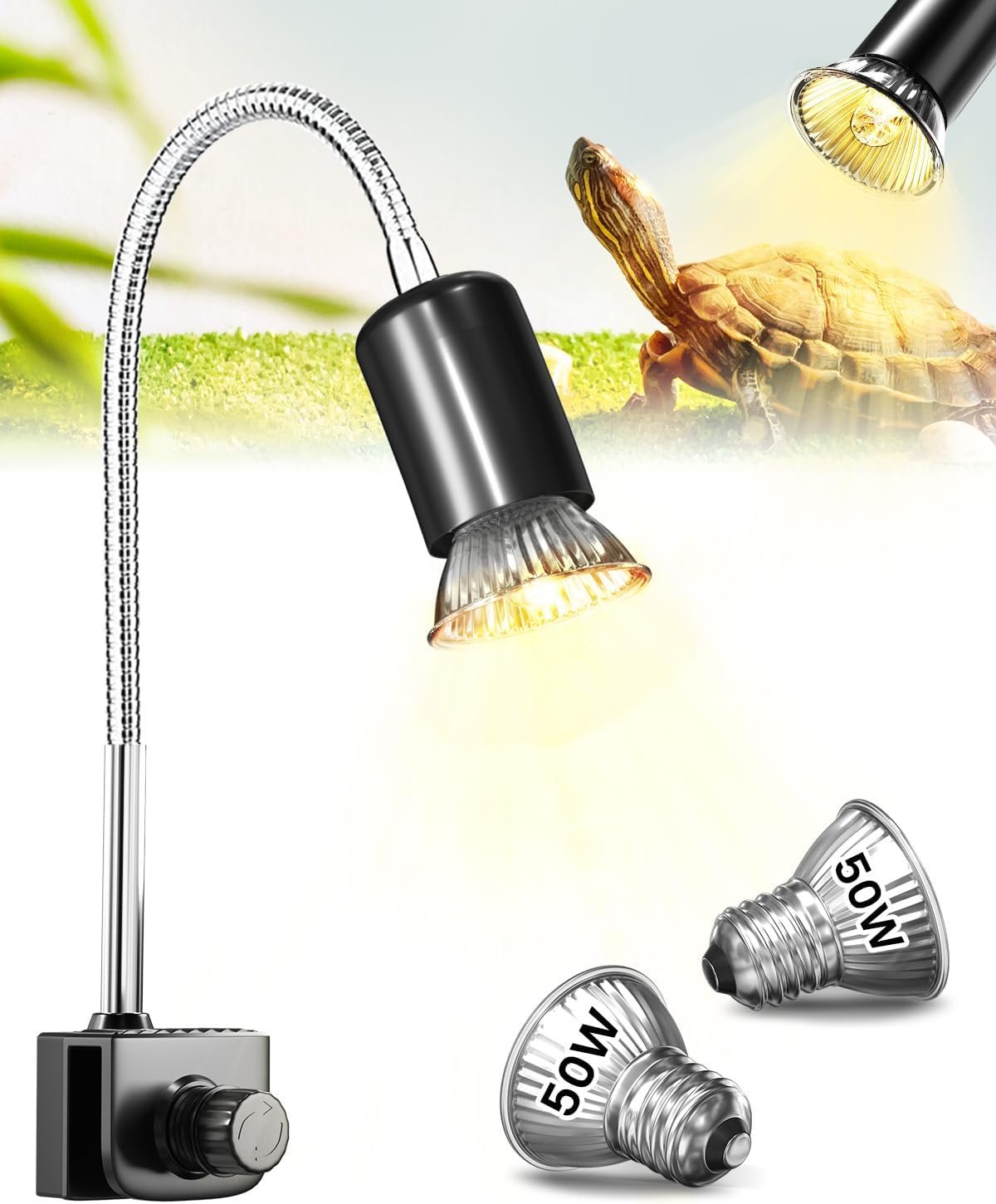 GlowUp Wärmelampen-Terrarium, um 360° drehbare Wärmelampenschildkröten mit verstellbarer Klemme, inklusive 2 E27-Glühbirnen, für Reptilien wie Eidechsen, Schildkröten, Schlangen und Chamäleons GlowUp Wärmelampen-Terrarium, um 360° drehbare Wärmelampenschildkröten mit verstellbarer Klemme, inklusive 2 E27-Glühbirnen, für Reptilien wie Eidechsen, Schildkröten, Schlangen und Chamäleons