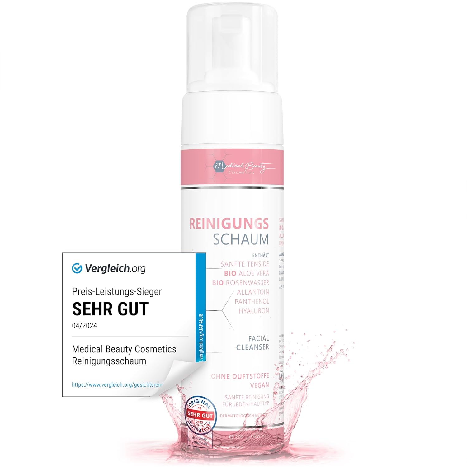 Reinigungsschaum 200 ml mit Hyaluron, Bio-Rosenwasser, Bio-Aloe Vera – Porentiefe Reinigung mit veganem Gesichtsreiniger und Make-up-Entferner mit milden Tensiden, Allantoin und Panthenol. Reinigungsschaum 200 ml mit Hyaluron, Bio-Rosenwasser, Bio-Aloe Vera – Porentiefe Reinigung mit veganem Gesichtsreiniger und Make-up-Entferner mit milden Tensiden, Allantoin und Panthenol.