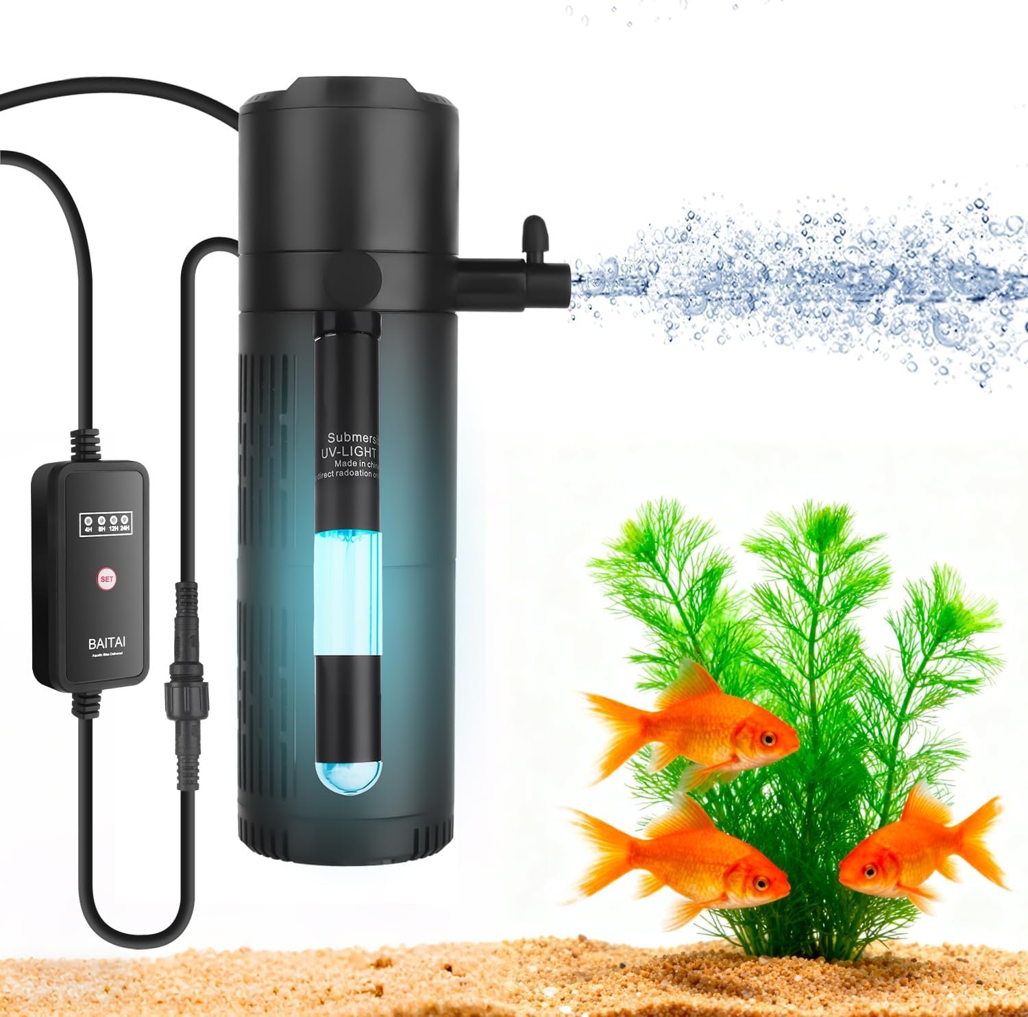Aquarium-Innenfilter mit UV-Sterilisator und Timer, 5-in-1-Filterpumpe mit Belüftung und Regendusche, 500 l/h, leise, für Süß- und Salzwasser, geeignet für 50–125 l Aquarien Aquarium-Innenfilter mit UV-Sterilisator und Timer, 5-in-1-Filterpumpe mit Belüftung und Regendusche, 500 l/h, leise, für Süß- und Salzwasser, geeignet für 50–125 l Aquarien
