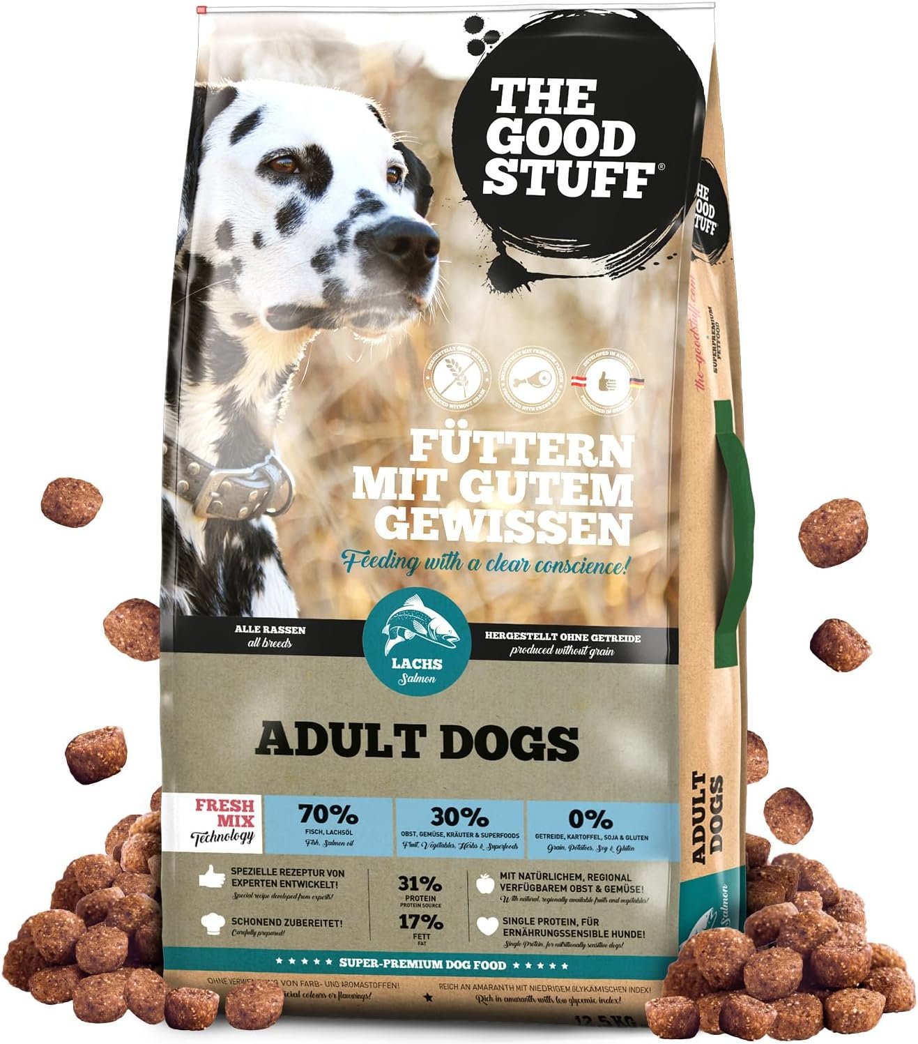 The GOODSTUFF Lachs (Erwachsener) 12,5 kg | Hochwertiges Trockenfutter für Hunde ohne Getreide | Mit frischem Lachs | Hundefutter trocken für ausgewachsene Hunde | Super Premium Trockenfutter für Hunde The GOODSTUFF Lachs (Erwachsener) 12,5 kg | Hochwertiges Trockenfutter für Hunde ohne Getreide | Mit frischem Lachs | Hundefutter trocken für ausgewachsene Hunde | Super Premium Trockenfutter für Hunde