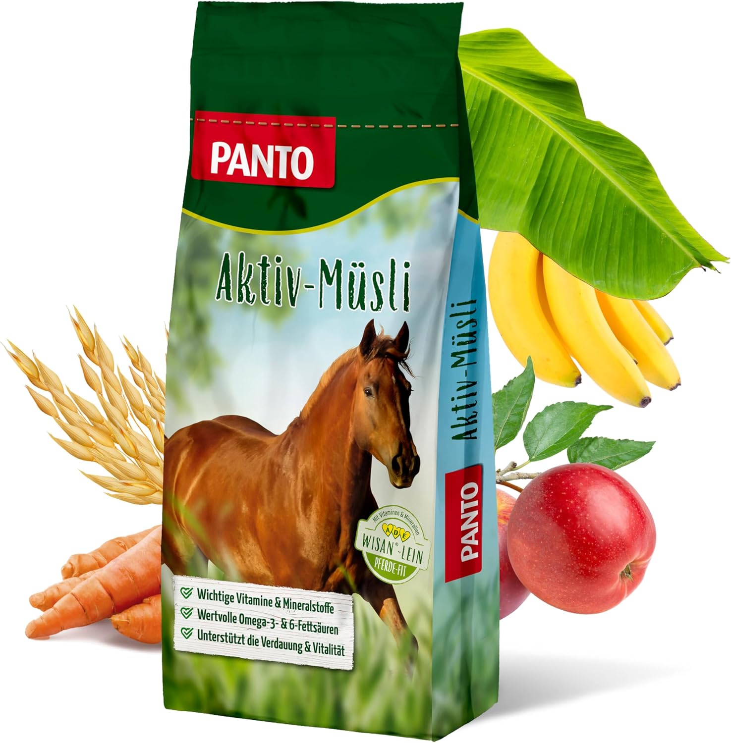 PANTO Pferdefutter Aktiv-Müsli 20 kg – verdauungsförderndes Fruchtmüsli für Pferde mit Banane, Apfel und Karotte – mit Omega-3-Fettsäuren PANTO Pferdefutter Aktiv-Müsli 20 kg – verdauungsförderndes Fruchtmüsli für Pferde mit Banane, Apfel und Karotte – mit Omega-3-Fettsäuren