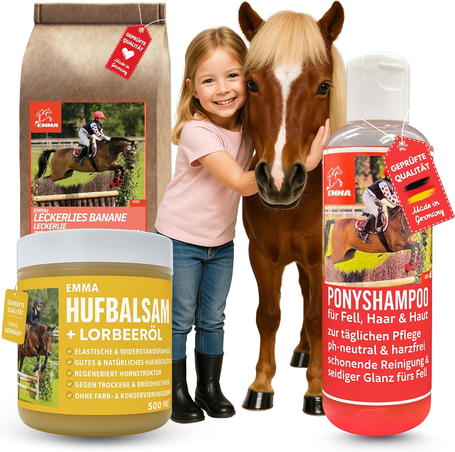 EMMA Horse Treats Banana + Huffett Horses + Horse Shampoo for Horses & Horse Care Set 3 Pieces I Hoof Balm Care for Jet Blight Horse I Horse Gifts for Girls I Treats Horse EMMA Horse Treats Banana + Huffett Horses + Horse Shampoo for Horses & Horse Care Set 3 Pieces I Hoof Balm Care for Jet Blight Horse I Horse Gifts for Girls I Treats Horse