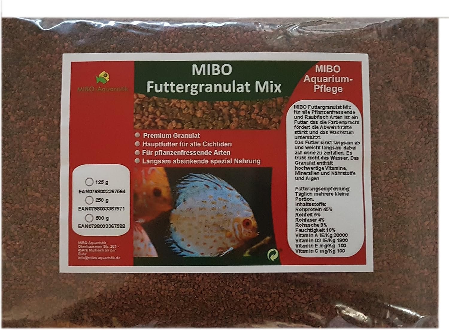 MIBO Hauptfutter Granulat Mix 1000 ml/500 g Buntbarschstückchen für alle Zierfische im Aquarium MIBO Hauptfutter Granulat Mix 1000 ml/500 g Buntbarschstückchen für alle Zierfische im Aquarium