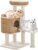 Yaheetech Rattan-Katzenkratzbaum, Kletterbaum für große Katzen bis 10 kg, stabiler Kratzbaum 91 cm mit großen Plattformen, Katzenhöhle, Beige