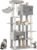 Hzuaneri MS20018LG Katzenkratzbaum 200 cm XXL mit 10 Kratzbäumen, 2 Höhlen, 2 Hängematten, großer Plattform, Katzenbürsten, Korb, schwerer Kratzbaum für Maine Coon, große Katzen, Hellgrau